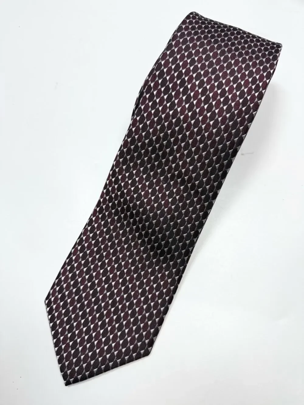 Michael Kors 100% Silk Maroon Silver Gray Geometric Patterned Tie NEW with Tag
